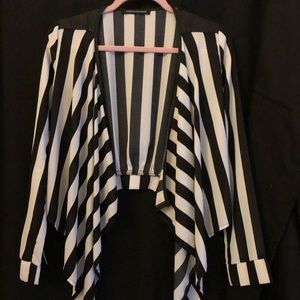 Black and White Stripe Long Sleeve Crop Jacket